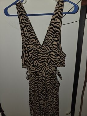 Justify Tan and Black Zebra-Print V-Neck Dress
